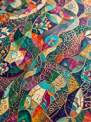 Fototapeta premium Colorful Intricate Mosaic Pattern Displayed on Textured Decorative Surface