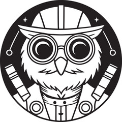 Fototapeta premium A cartoon owl wearing a helmet and goggles in a futuristic design
