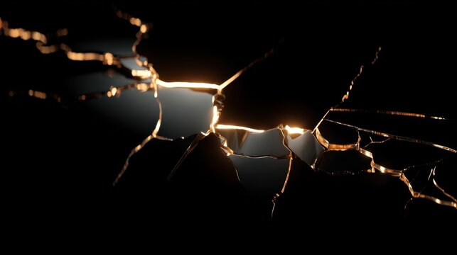 Cracked Surface with Radiant Light Breaking Through a Dark Background Creating a Striking Visual Contrast and Intrigue
