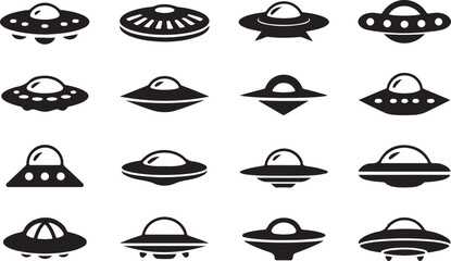 Black and white flying saucer ufo vector icons set © Ranaart