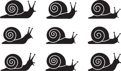Nine black and white snails moving in a row © Ranaart