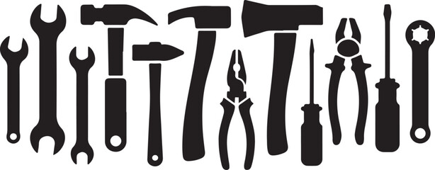 Fototapeta premium Black and white set of hand tools illustration