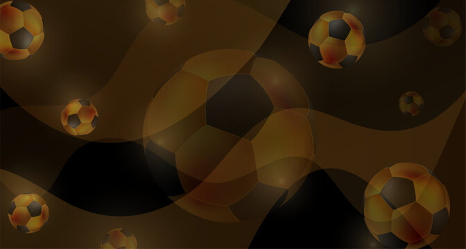 Abstract luxury golden football background with soccer balls and shiny waves. Sport vector design