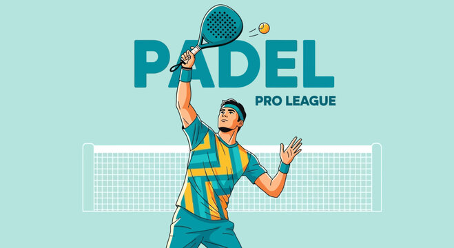 Padle Pro League: Dynamic Image of a Player in Action, Tennis Ball and Racket.