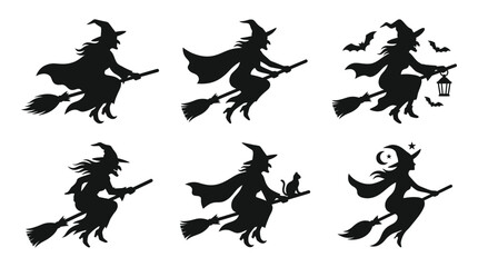 witches on broomsticks silhouette halloween flying magic © Rajia