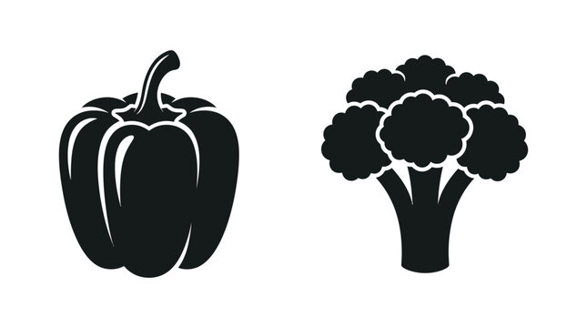 bell pepper and broccoli silhouette vegetables food