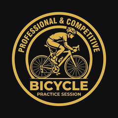 Fototapeta premium Professional Cyclist Emblem Showcasing Competitive Bicycle Practice Session in Elegant Gold Design