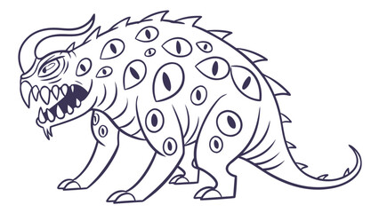 Obraz premium Multi Eyed Fantasy Monster Line Art Illustration