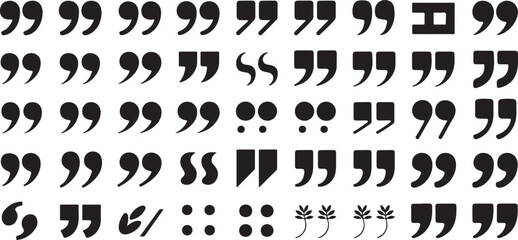 Obraz premium Diverse set of typographic quotation mark symbols featuring various artistic styles and forms for editorial layout usage and text.