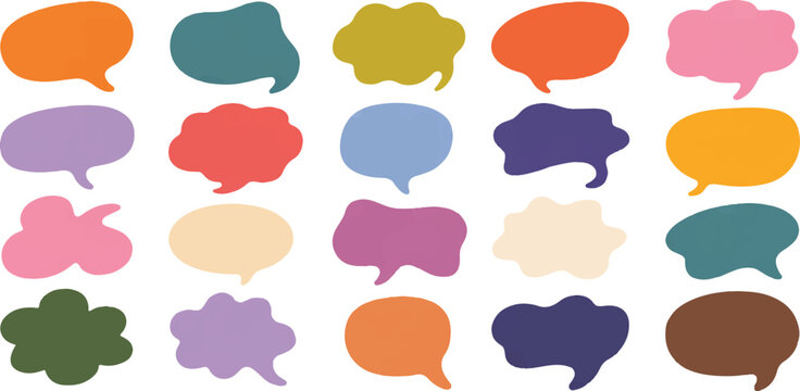 Colorful speech bubble collection with various rounded shapes for chat communication message tagging and dialogue cloud concept.