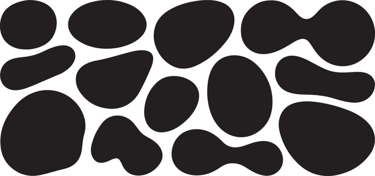 Assortment of abstract liquid blob shapes and irregular organic silhouettes isolated on transparent background for creative use.