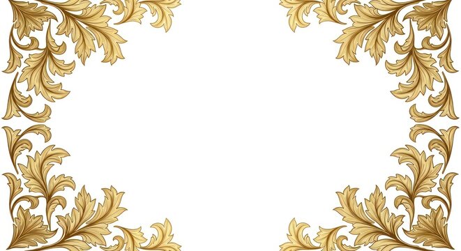 Ornate gold scrollwork frame corners on white background.