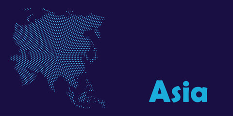 Asia map made of glowing dots, halftone style, vector illustration of asian continent on dark blue background © Yasmin