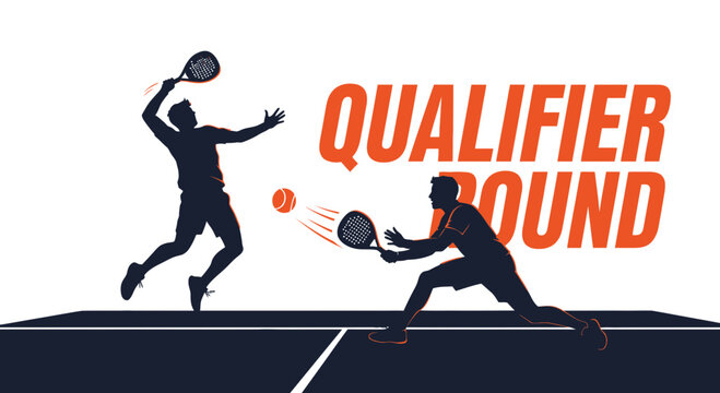 Qualifier Round Action Illustration: Dynamic Paddleball Competition in a Vector-Based Design