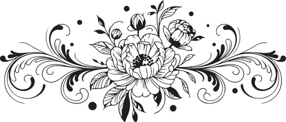 Floral scroll divider ornate line art botanical flourish for wedding invitation stationery greeting card elegant paper decoration. © Kamrun82