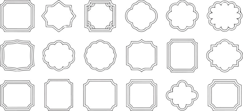Decorative frame collection presenting various ornate vintage borders with square and circular shapes for artistic image framing.
