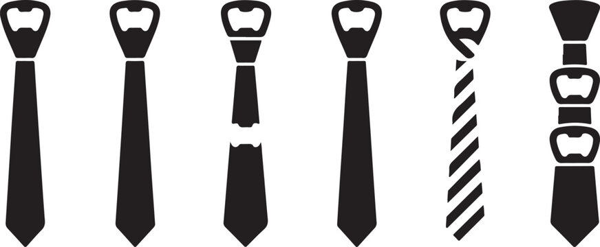 Necktie collection showcasing multiple formal attire accessories with integrated bottle opener features for quirky social events.