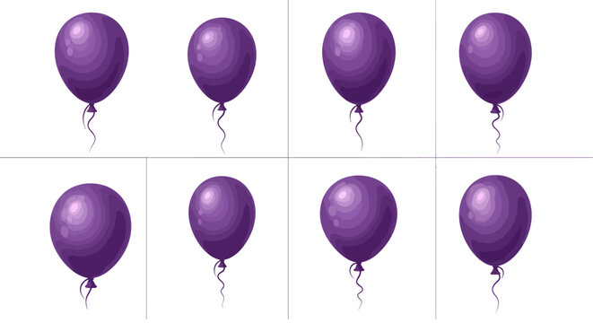 Colorful purple balloons floating in the air, festive celebration decoration, vibrant party accessories for birthday, wedding, anniversary, event, colorful, cheerful, joyful atmosphere
