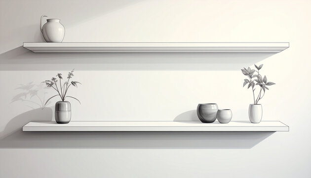 Minimalist shelves with decorative items