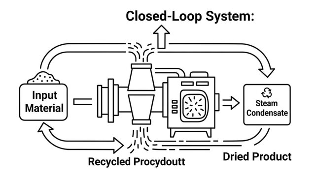 Indirect disc dryer vector icon sheet with steam heated discs and closed loop system