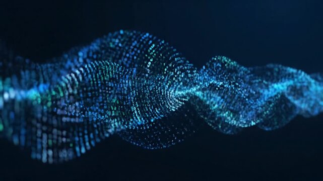 Abstract Blue Wave Form Particles Motion Background