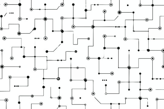 Circuit board, electronic schematic, wiring diagram, technology background, black and white vector illustration