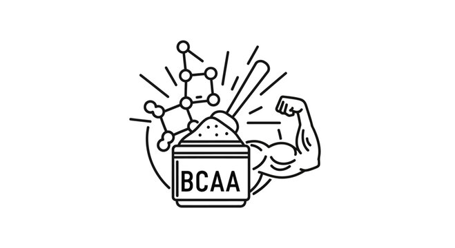 BCAA Supplement Powder Icon with Muscle Arm and Molecular Structure