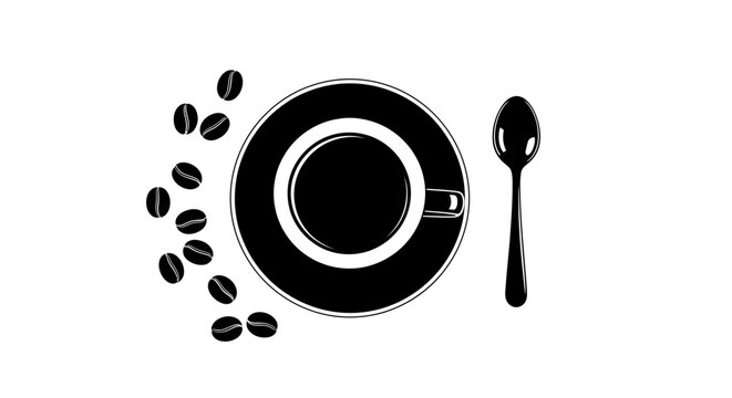 Black coffee cup with coffee beans.