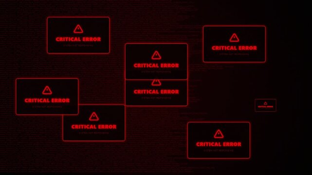 Glowing Red Critical Error Windows Multiplying on Digital System Interface