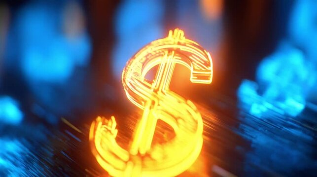 Glowing dollar signs in abstract digital financial data stream