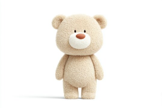 A brown teddy bear sitting on top of a white surface. the bear is made of a soft plush material and has a friendly expression on its face.