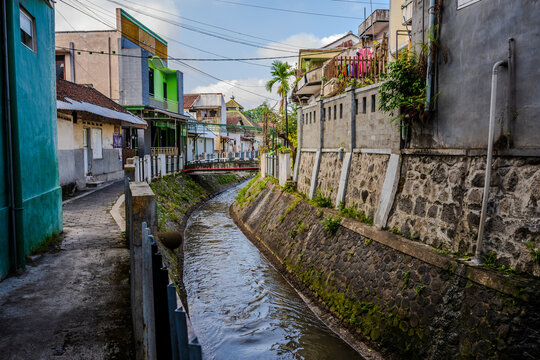 Concrete canal in a residential area of Kota Malang