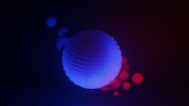 Ribbed Neon Sphere Blue Red Gradient on Black Background