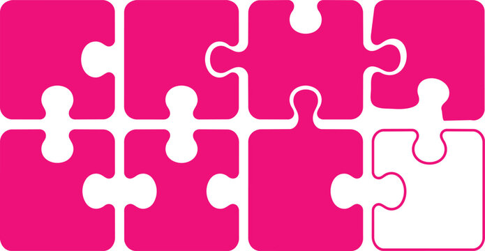 Pink puzzle pieces forming a connected grid pattern with connected solution strategy connection teamwork abstract structure matching interlocking challenge business cooperation