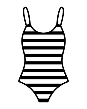 Striped one piece swimsuit illustration, minimalist black outline summer swimwear icon, isolated beachwear design for fashion, vacation, resort, pool and seaside apparel graphics