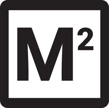 Square meters symbol in a rounded square border icon with measurement dimension geometry mathematics calculate scientific notation technical engineering
