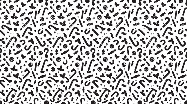 Holiday themed seamless pattern with candies and ornaments candy cane seamless christmas ornament background monochrome celebration decoration wallpaper