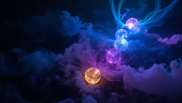Abstract Glowing Network of Nodes in Digital Void