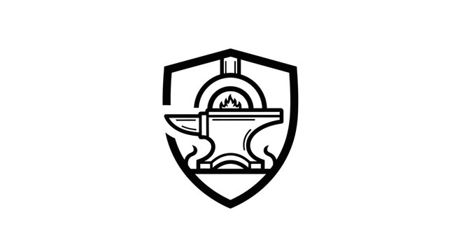 Black and White Anvil and Forge Shield Logo Icon