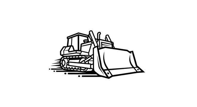 Black and White Bulldozer Line Art Illustration