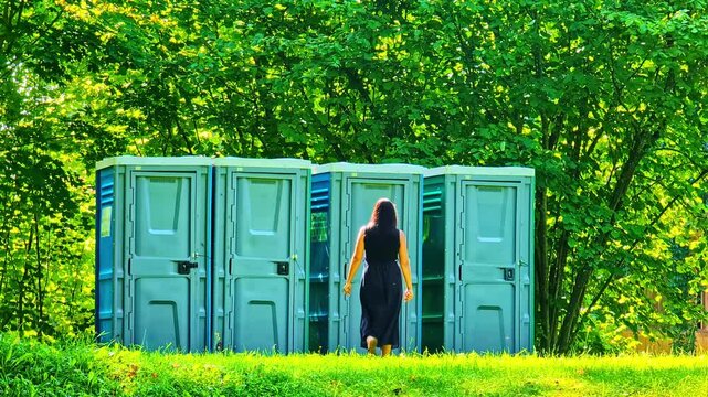 Portable toilet cabin emergency visit lady restroom at event festival outdoor
