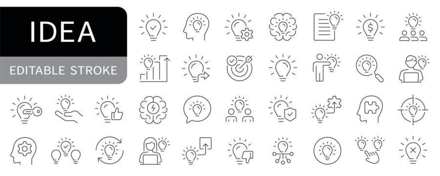 Idea simple line icons set. Creative solution editable stroke icon. vector