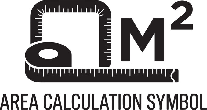 Area calculation symbol featuring tape measure and square meters measurement calculation dimension distance construction engineering renovation architecture