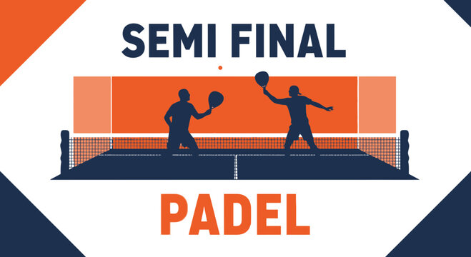 SemiFinal Padel Tournament Graphic With Silhouettes of Players Against A Bold Color Backdrop