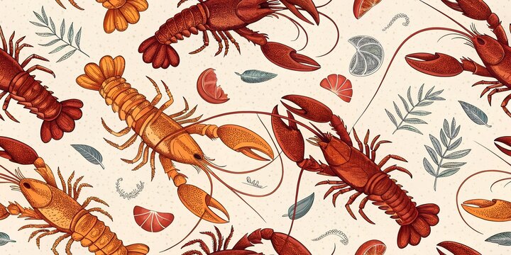 seamless pattern with lobster