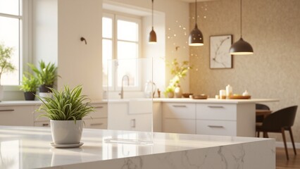 Fototapeta premium Transparent Frame Mockup on Modern Cozy Kitchen Background