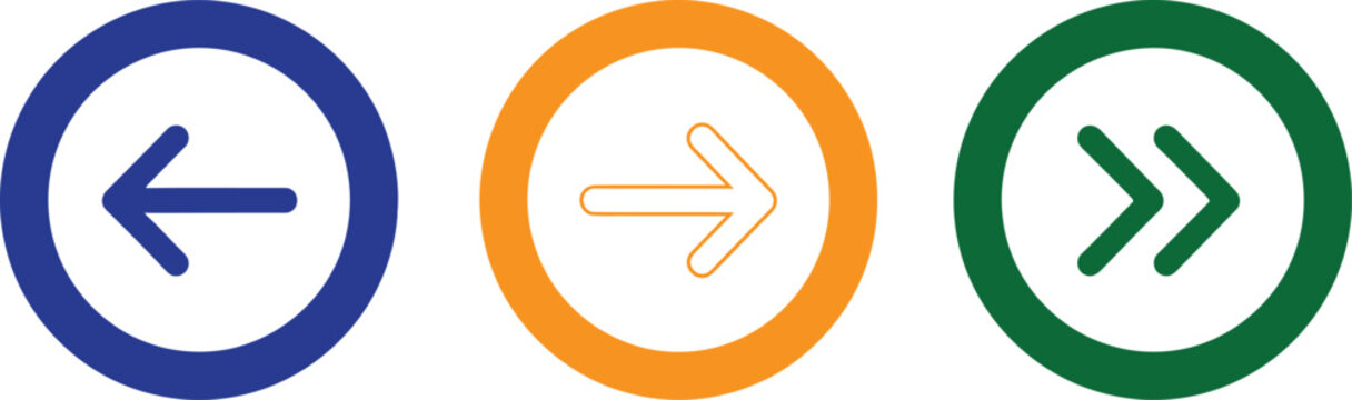 Set of colorful circular direction arrows in blue orange and green