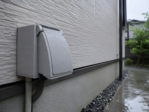 Rainy Outdoor Electrical Outlet for Lightning Protection Concept

