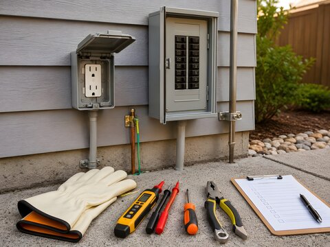 Outdoor Electrical Safety Check with Tester and Tools
