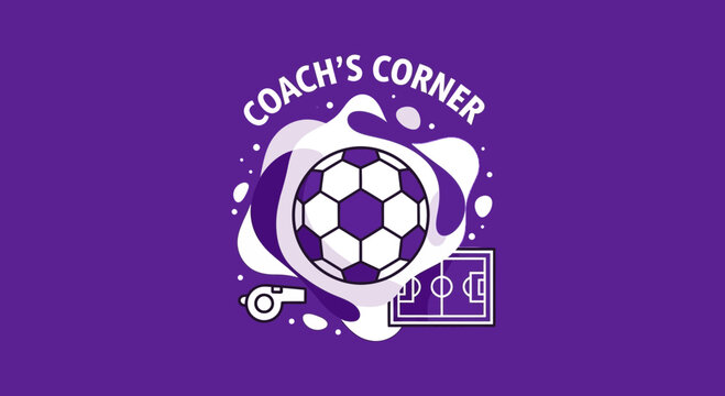 Soccer Coach's Corner: A Vibrant Illustration of Sport, Strategy, and Teamwork on a Purple Backdrop
